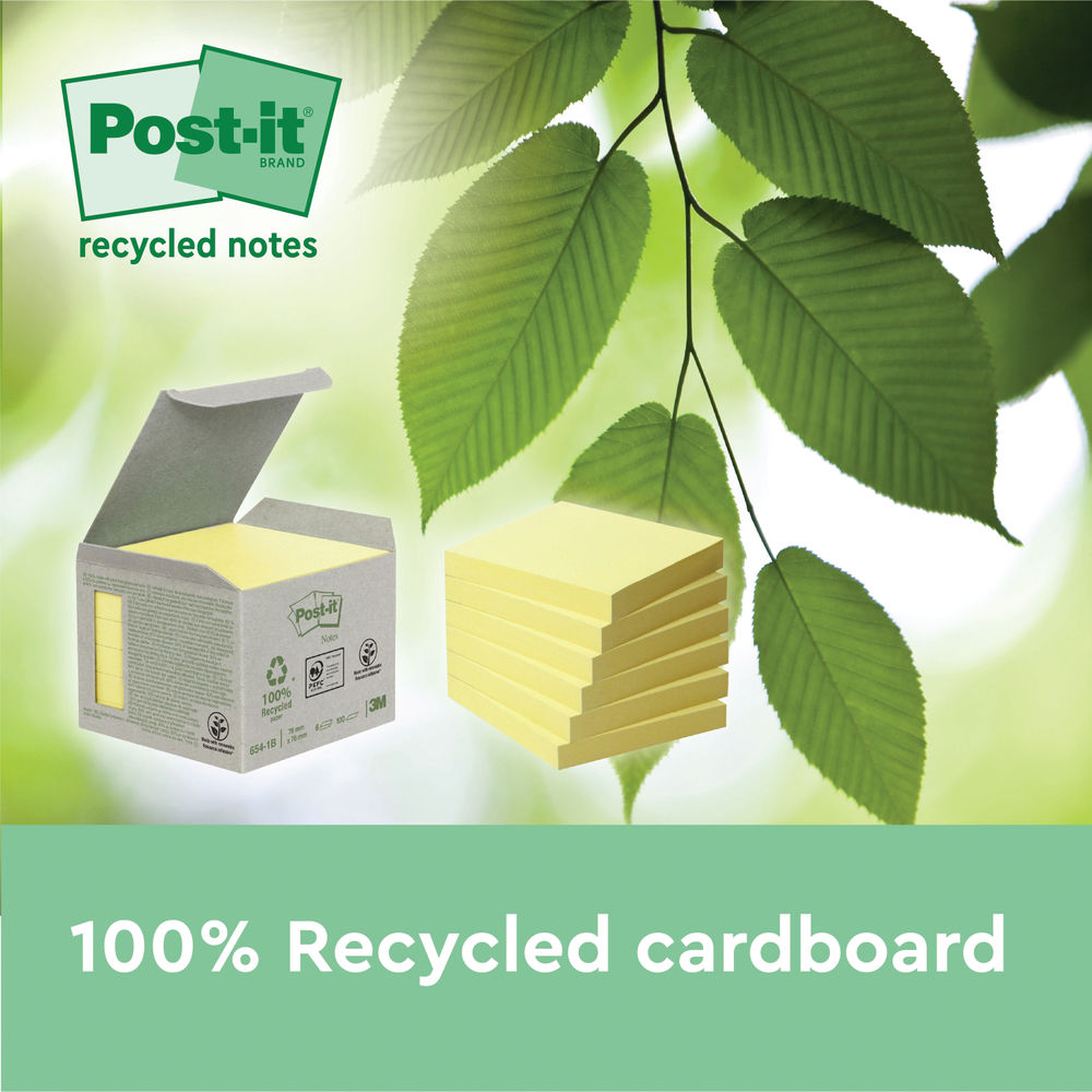 Post-it 76 x 76mm Recycled Canary Yellow Z-Notes (Pack of 6)