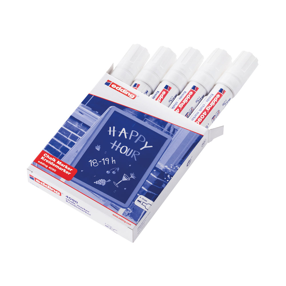 Edding 4090 Chalk Markers Chisel Tip White (Pack of 5)
