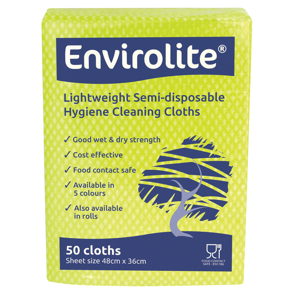 Envirolite Yellow Lightweight All Purpose Cloths (Pack of 50)