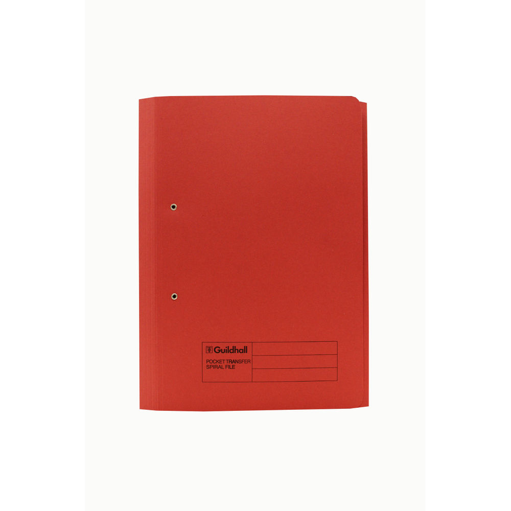 Exacompta Guildhall R/Hand Transfer Spiral Pocket File 315gsm Foolscap Red (Pack of 25) 211/9065Z
