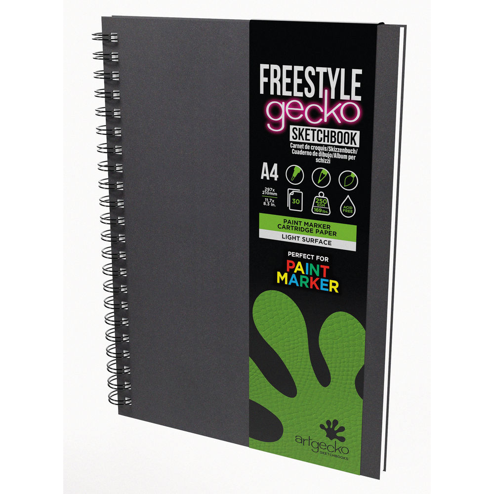 Silvine Artgecko Hardback Sketchbook Freestyle 250gsm 30 Sheets A4