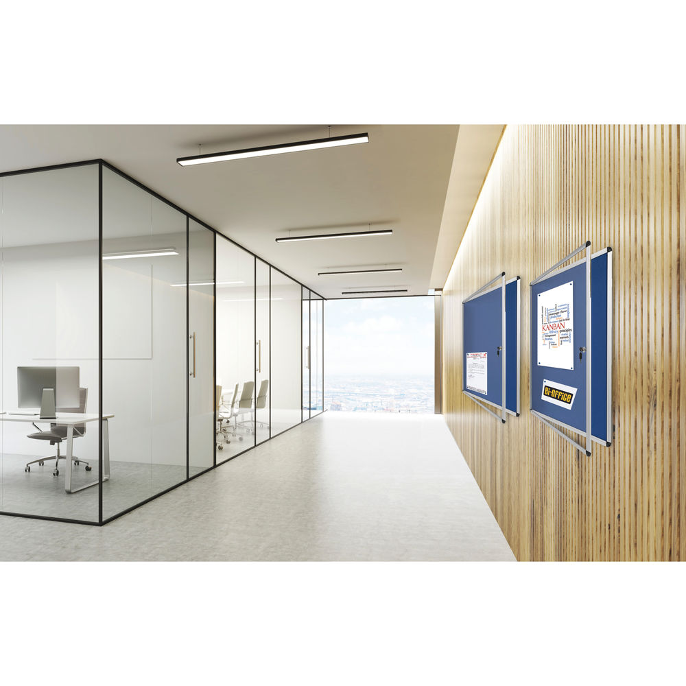 Bi-Office Lockable Internal Display Case 1110 x 930mm Blue