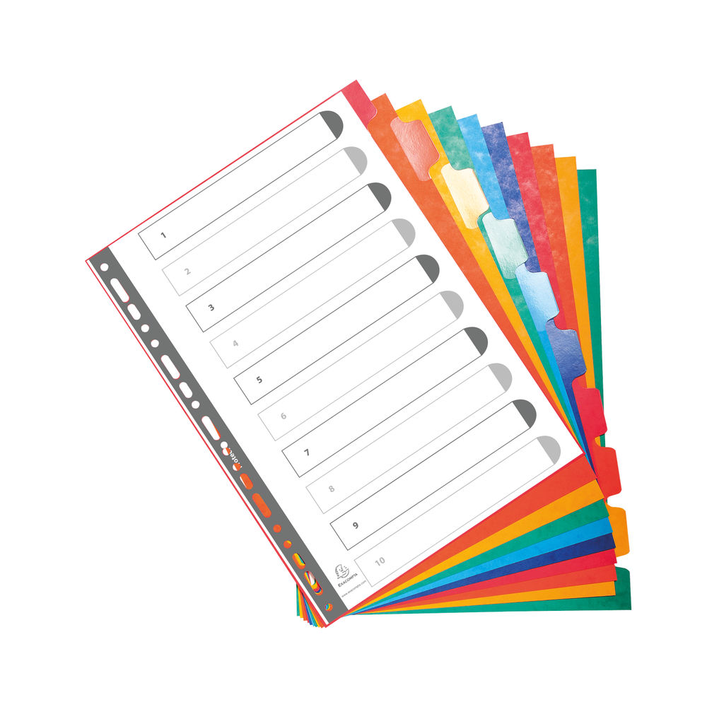 Exacompta Divider Pressboard 10Part A4 Assorted (Pack of 15)