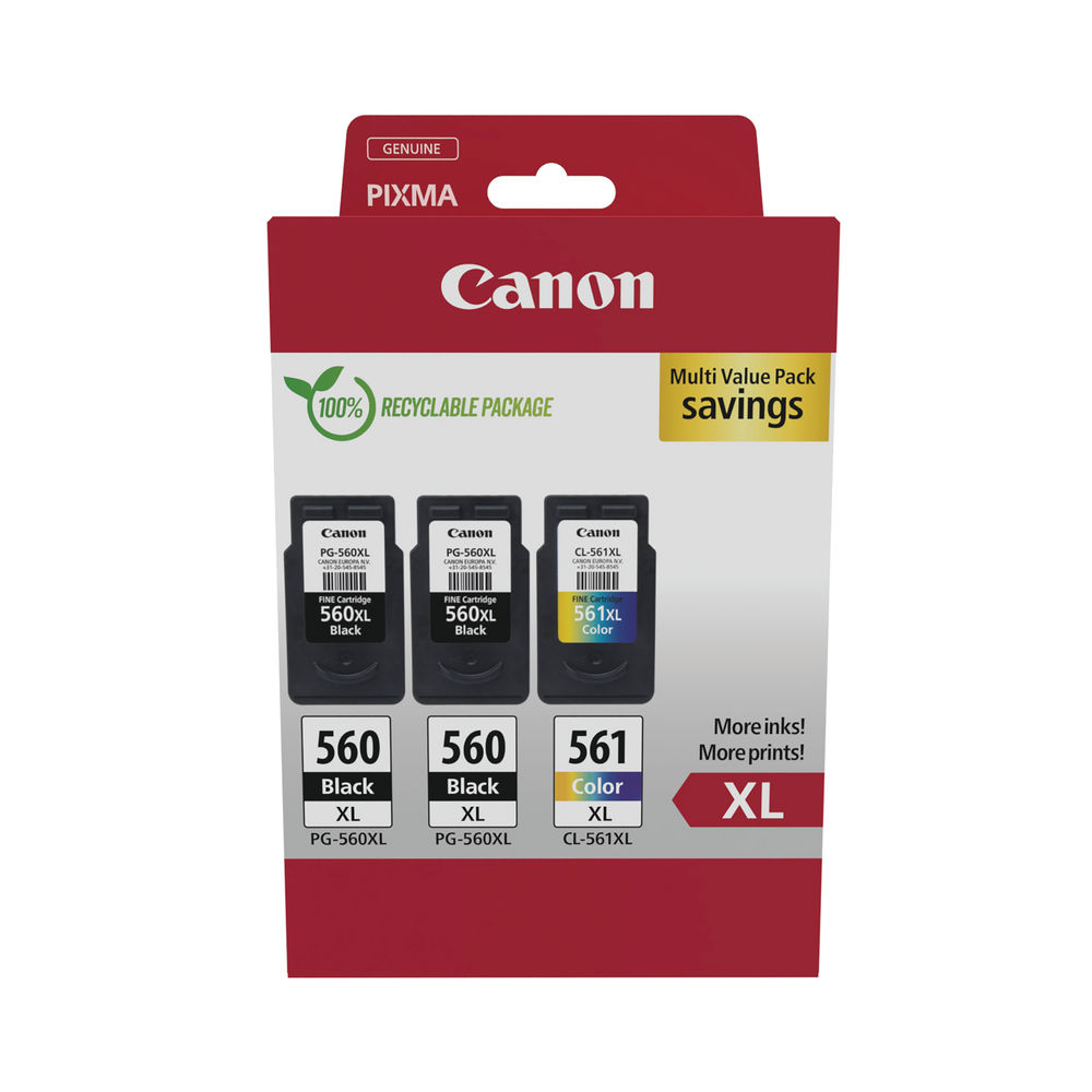 Canon PG-560XL x 2/CL-561XL Ink Cartridges High Yield K/CMY Multipack 3712C009
