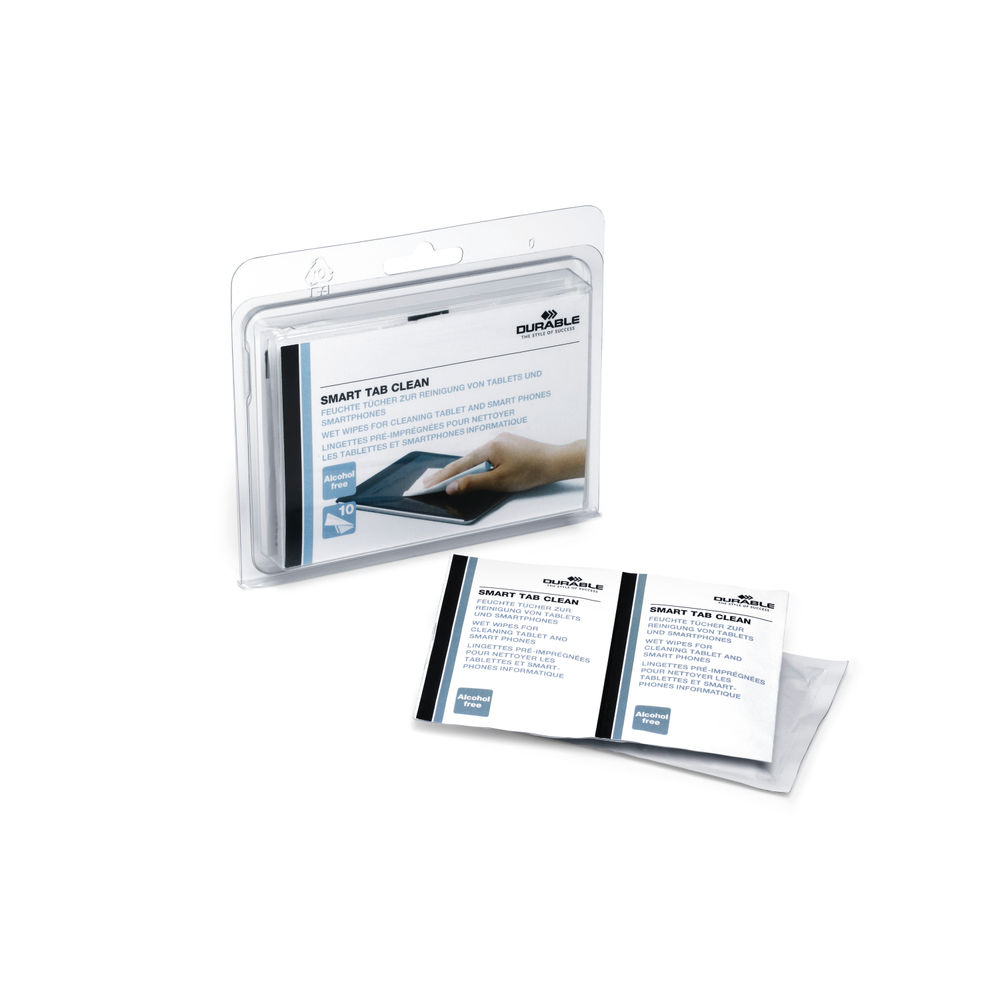 Durable TABCLEAN Streak Free Biodegradable Screen Clean Wipes (Pack of 10) 587202