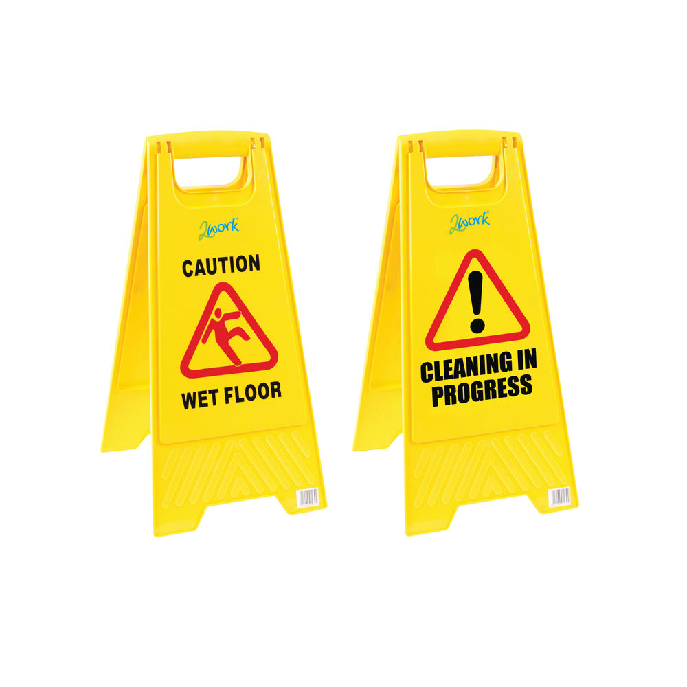 2Work Folding Safety Sign Caution Wet Floor Yellow CNT00356