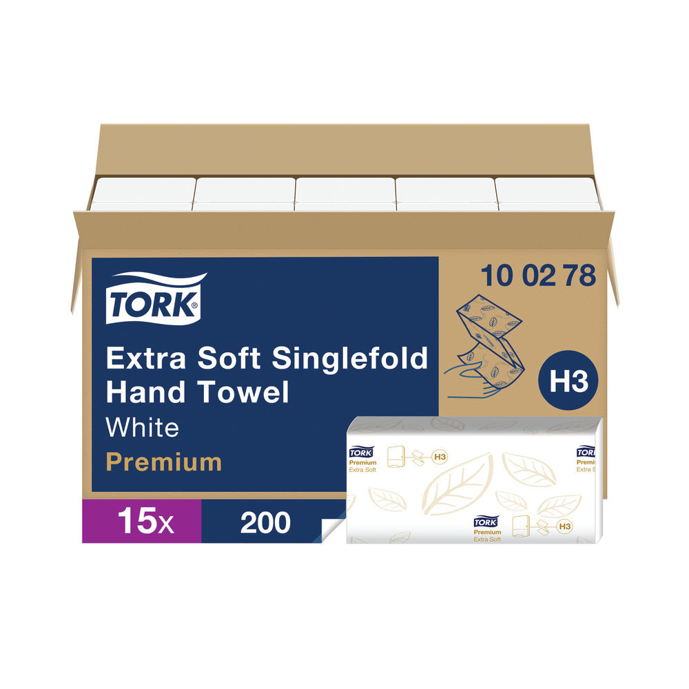 Tork Singlefold Hand Towel H3 White 200 Sheets (15 Pack) 100278