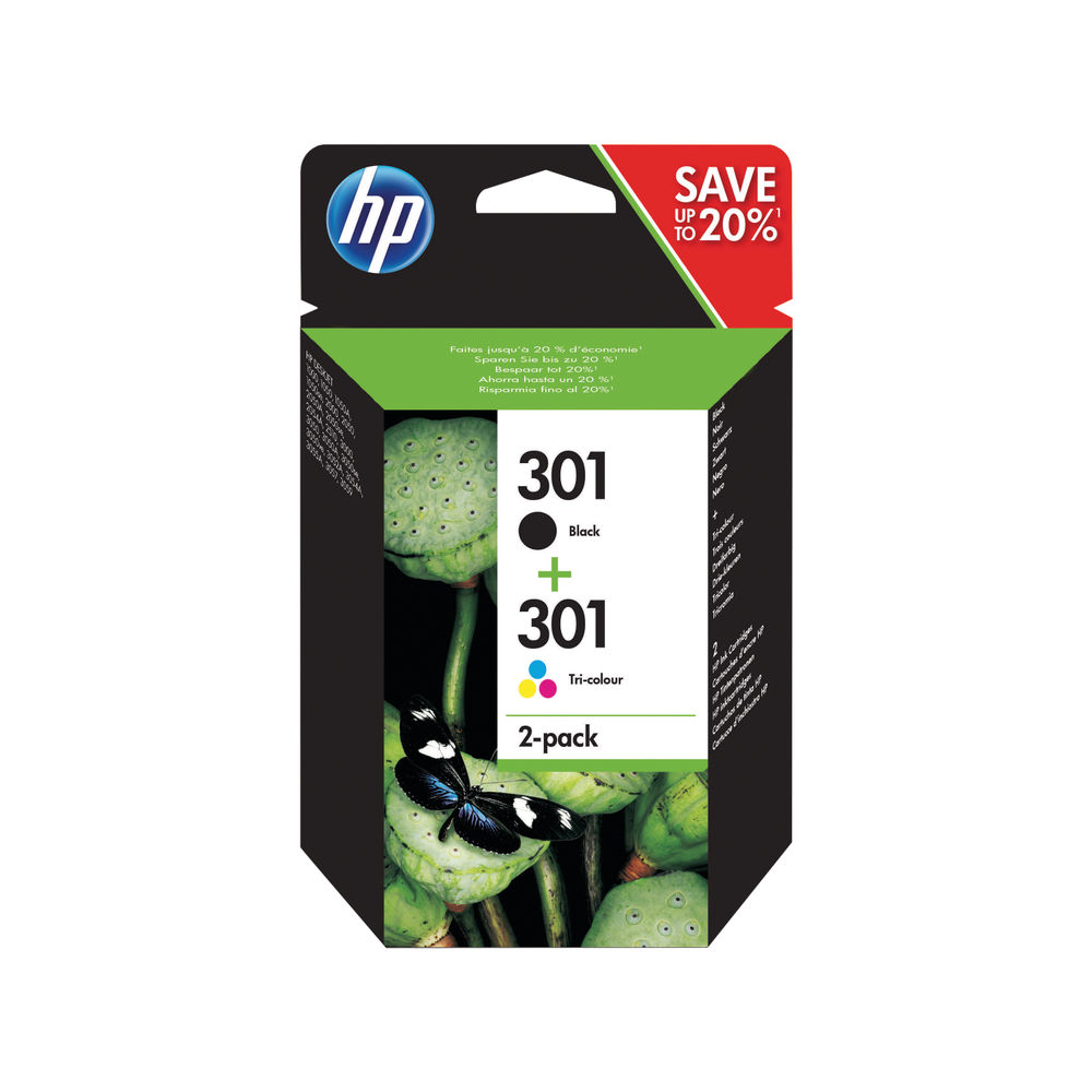 Genuine HP 301 Black & Colour Ink Cartridge Combo Twin Value Pack - Boxed