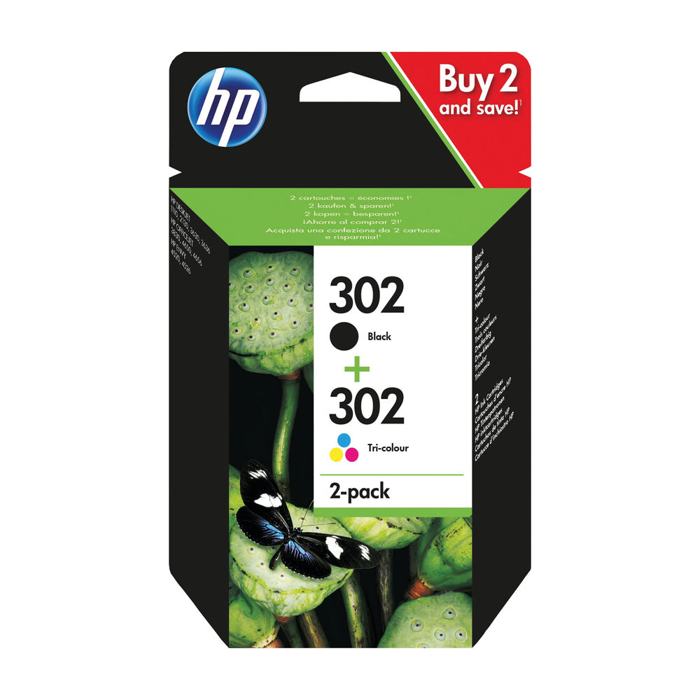 HP 302 Black and Tri Colour Ink Cartridge Combo Pack - X4D37AE