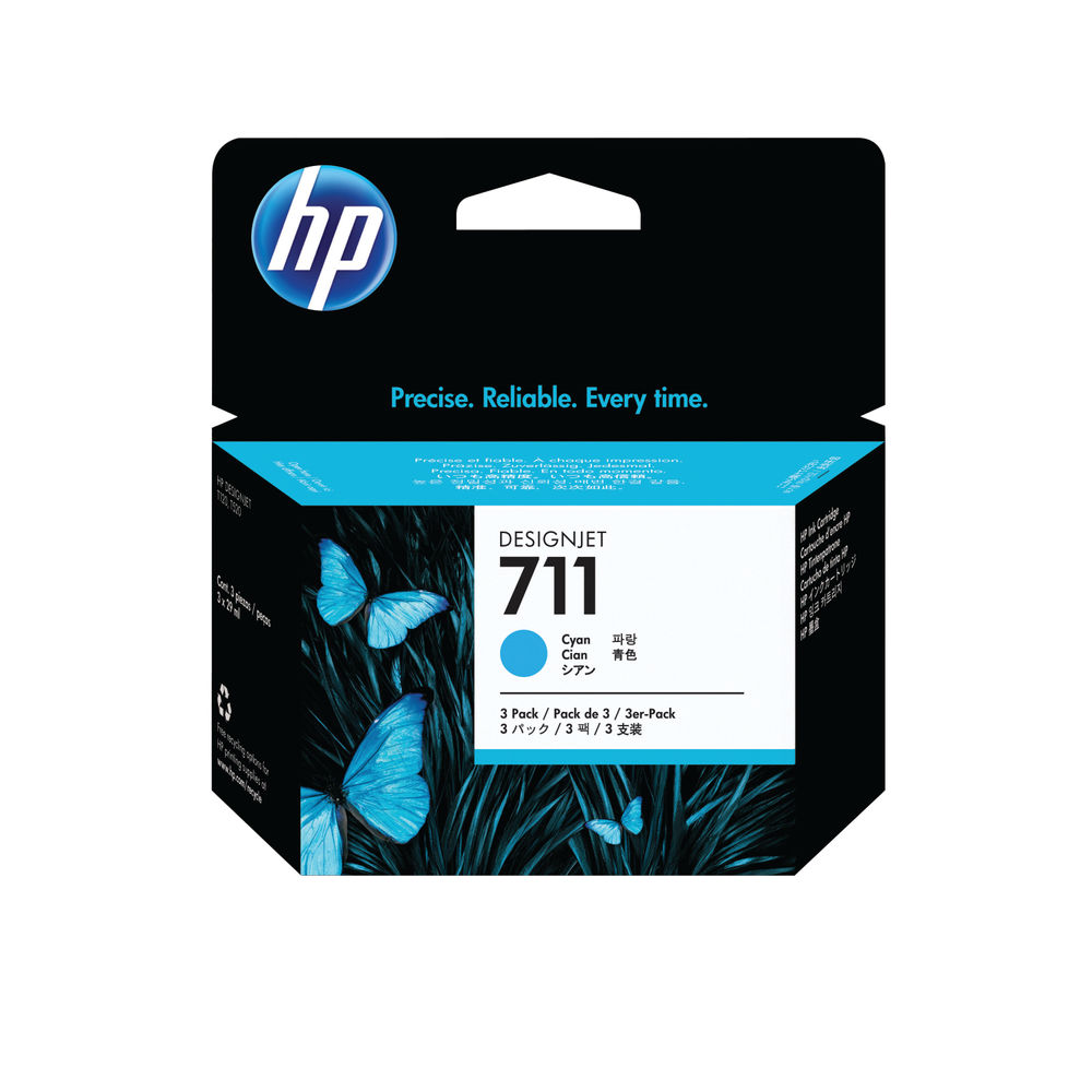 HP 711 Cyan Inkjet Cartridge Tri-Pack (Pack of 3) CZ134A