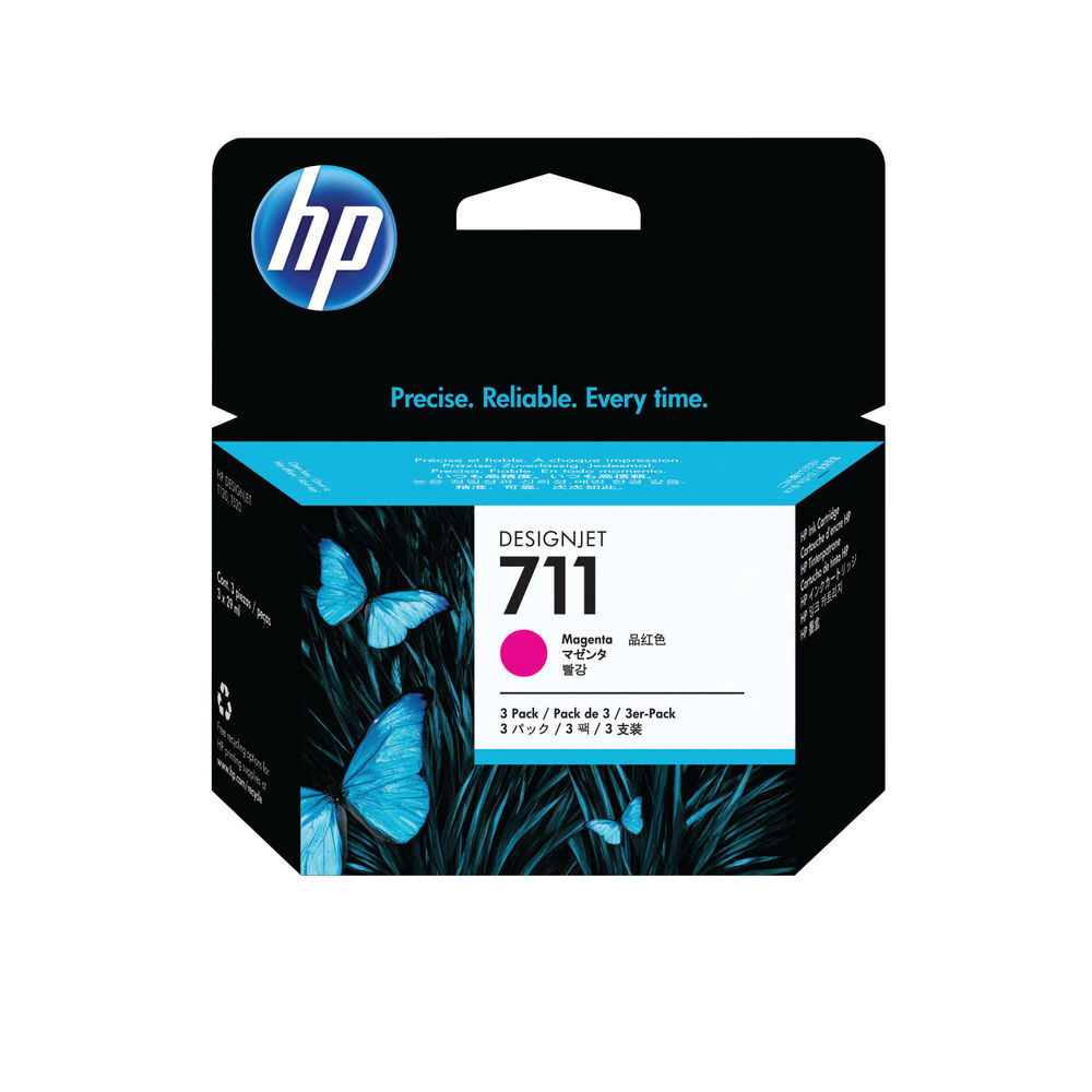 HP 711 Magenta Inkjet Cartridge (Pack of 3) CZ135A