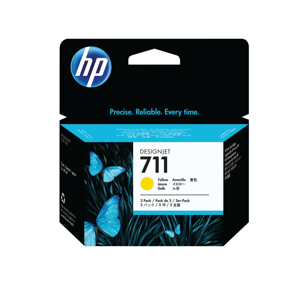 HP 711 Yellow Ink Cartridge 29ml 3 Pack | CZ136A