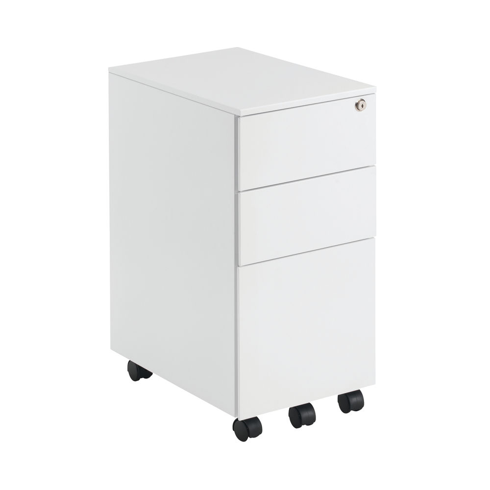 First H615mm White 3 Drawer Slimline Under Desk Pedestal