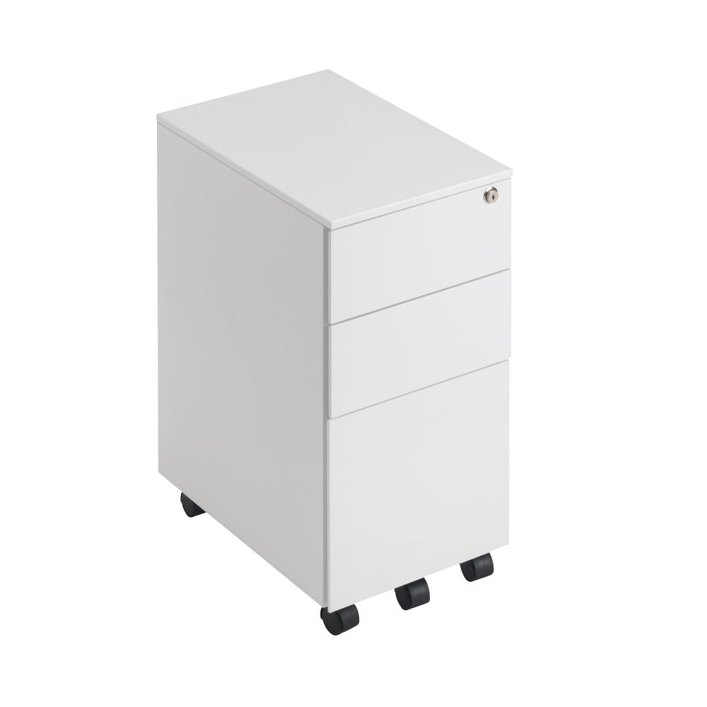 First H615mm White 3 Drawer Slimline Under Desk Pedestal