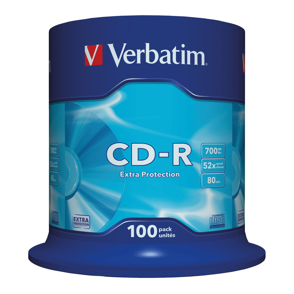 Verbatim 700MB 52x Speed CD-R Extra Protection Spindle, Pack of 100 | 43411