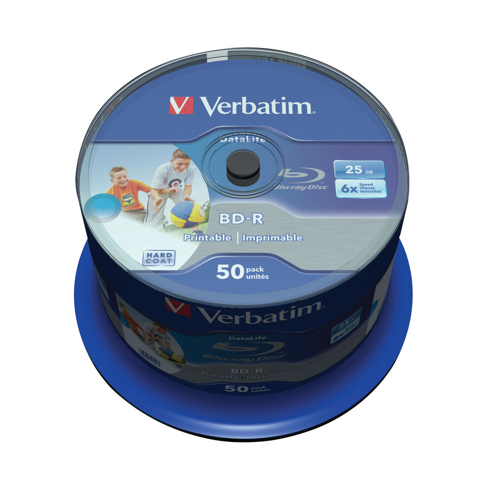 6x　Pack　50　Speed　Ray　BD-R　of　25GB　43812　Verbatim　Discs,　Blu　Printable