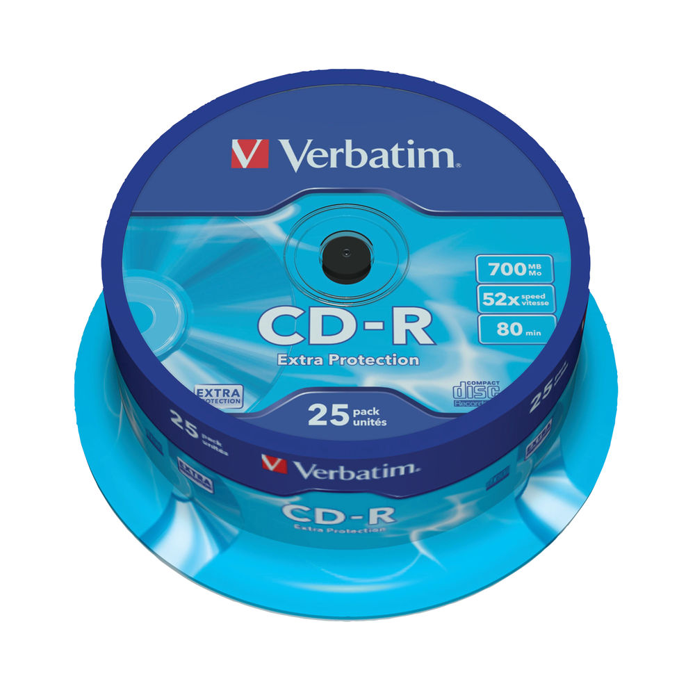 Verbatim 700MB 52x Speed CD-R Extra Protection Spindle, Pack of 25 | 43432