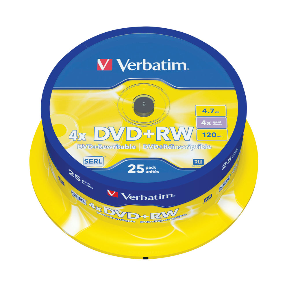 Verbatim DVD+RW Spindle 4x 4.7GB (Pack of 25) 43489