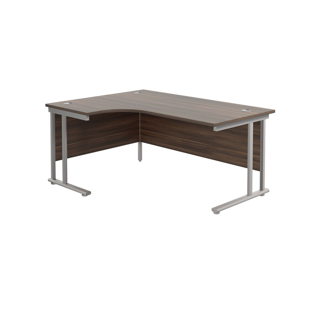 Jemini Radial Left Hand Cantilever Desk 1600x1200x730mm Dark Walnut/Silver KF807575