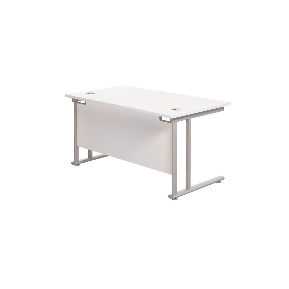 Jemini 1400x800mm White/Silver Cantilever Rectangular Desk