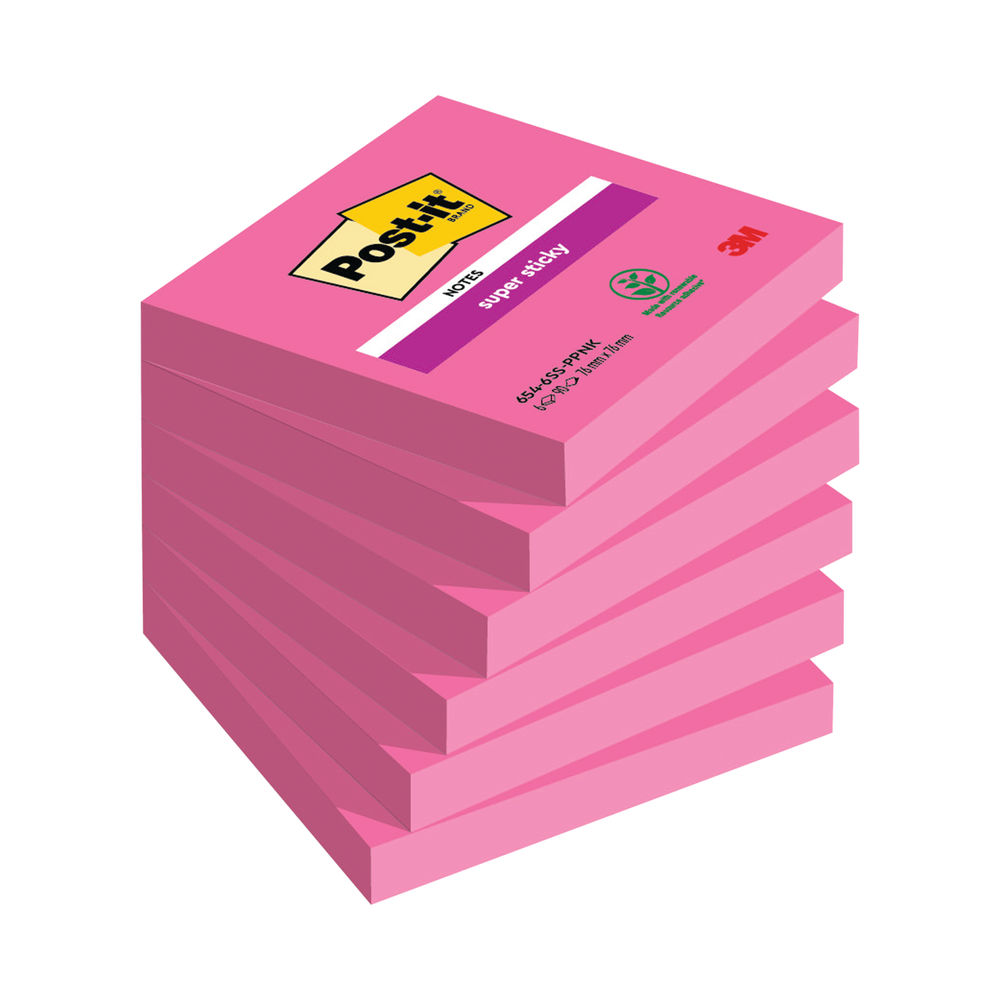 Post-it Notes Super Sticky 76x76mm Fuchsia 90 Sheets (Pack of 6) 654-6SS-PNK-EU