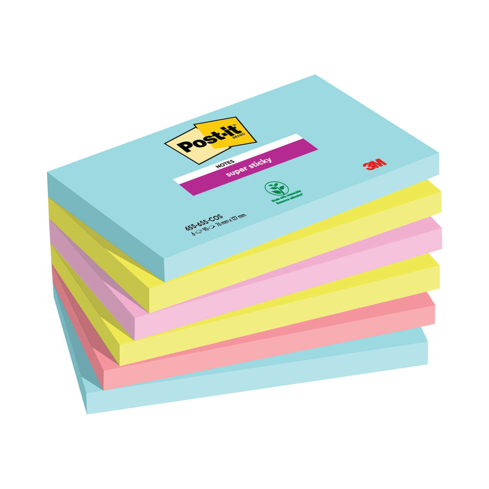 Post-it 76 x 127mm Miami Super Sticky Notes, Pack of 6 | 655-6SS-MIA