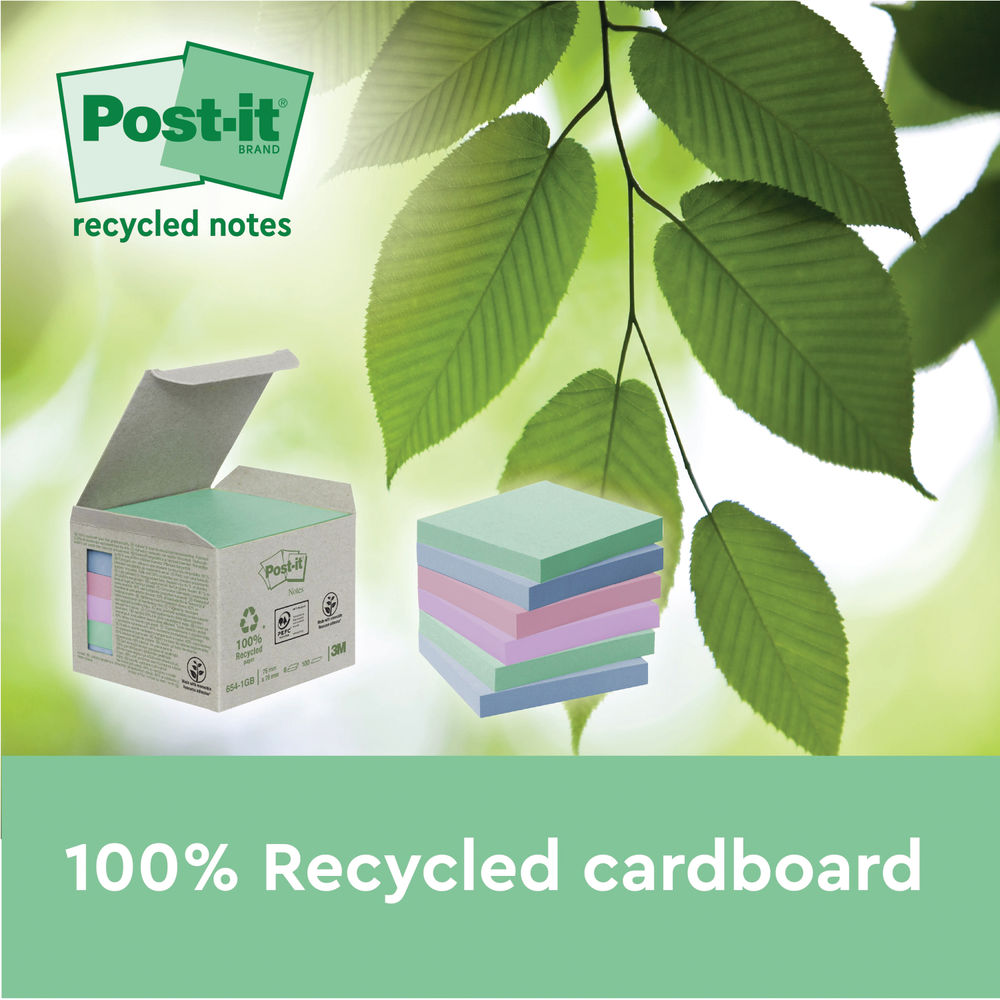 Post-it Recycled Notes Assorted Colour 76x76mm (Pack of 16)