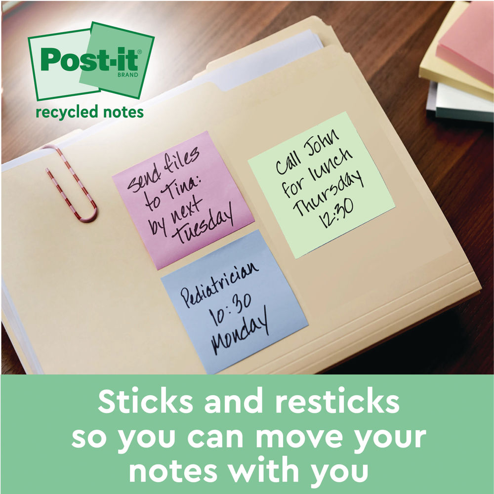 Post-it Recycled Notes Assorted Colour 76x76mm (Pack of 16)