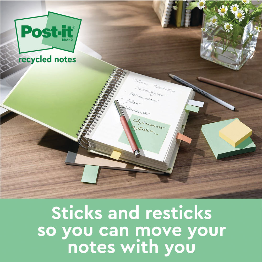 Post-it Recycled Notes Assorted Colour 76x76mm (Pack of 16)