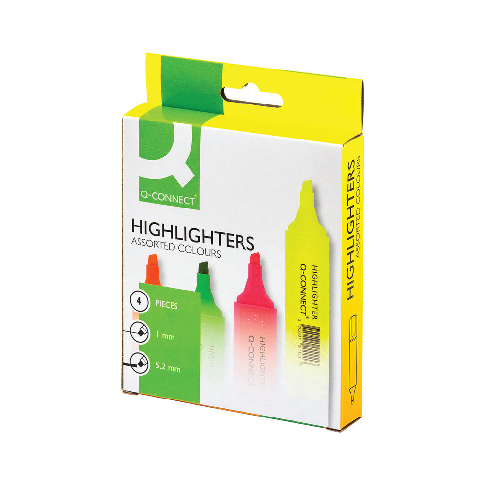 Q-Connect Assorted Highlighter Pens (Pack of 4)