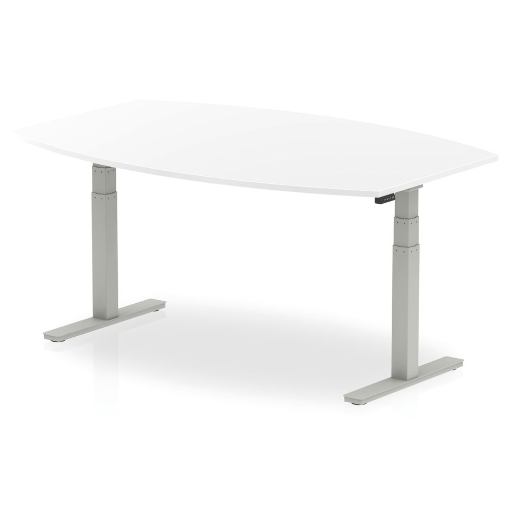 High Gloss Writable Boardroom Table with Height Adjustable Leg 1800mm White/Silver I003553