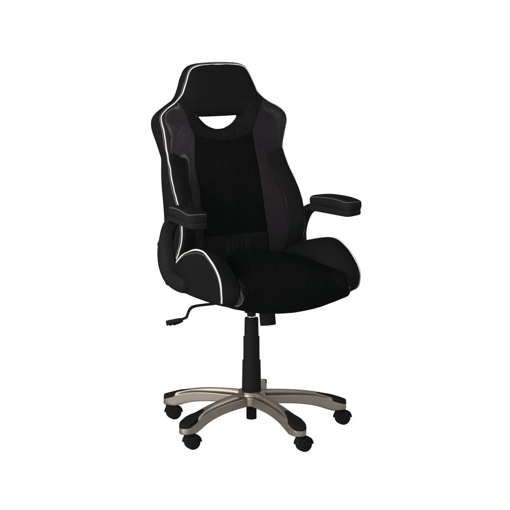 Alphason Silverstone Medium Back Gaming Chair Faux Leather with Microfibre Centre Black AOC2282BLK