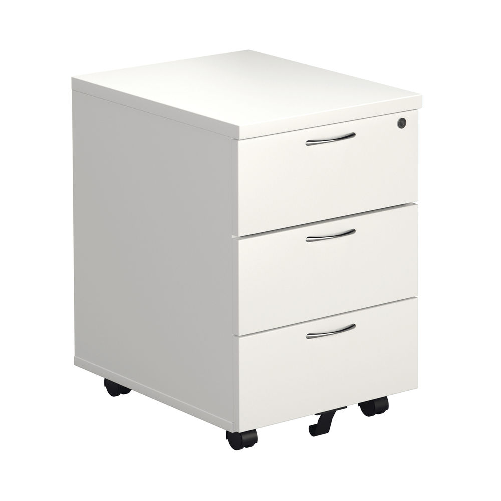 First 1600x800mm White/Silver 3 Drawer Pedestal Single Desk