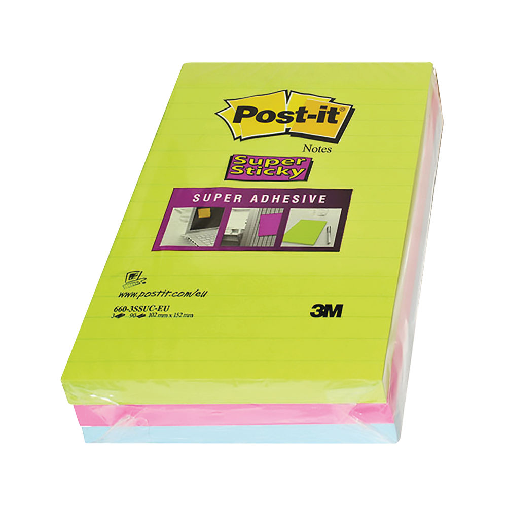 Post-it Super Sticky Ruled 102X152mm [Pack of 3] 3M81332