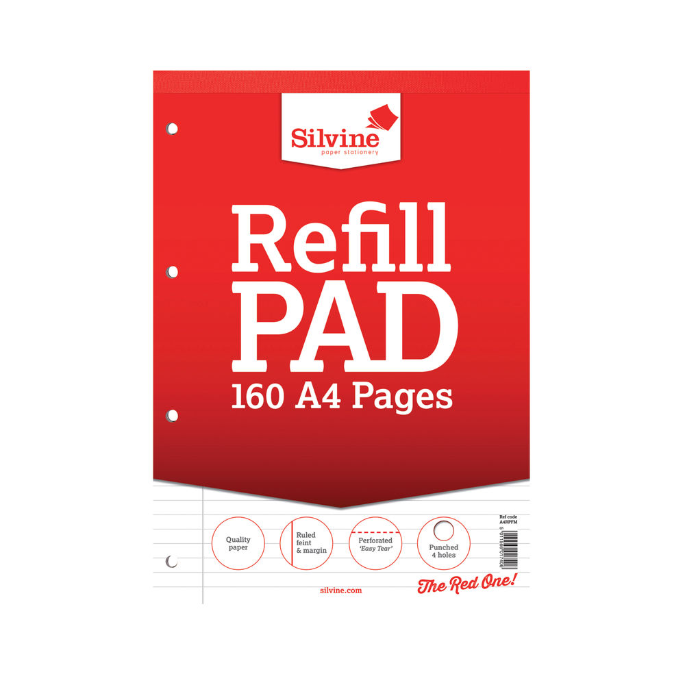 Silvine A4 Ruled Headbound Refill Pads, Pack of 6 | A4RPFM