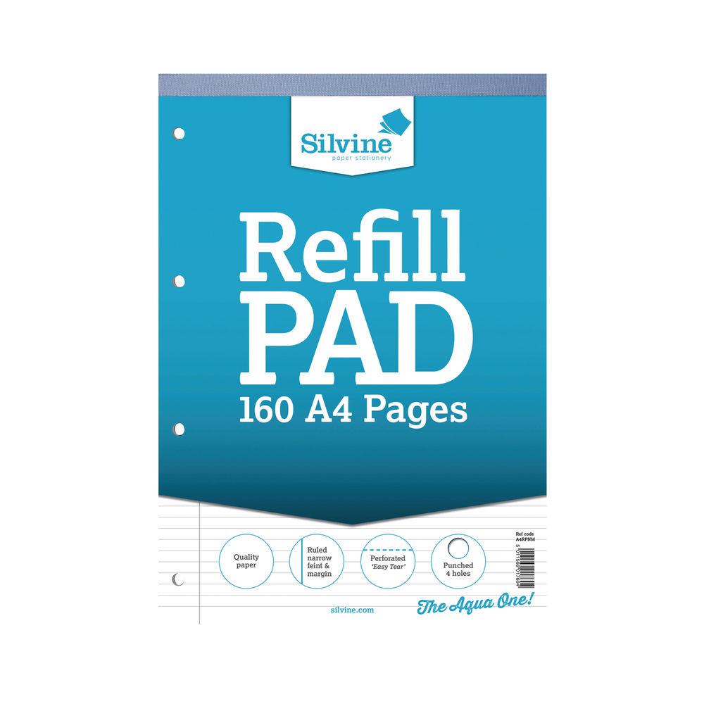 Silvine Narrow Feint Ruled Headbound Refill Pad 160 Pages A4 (6 Pack) A4RPNM