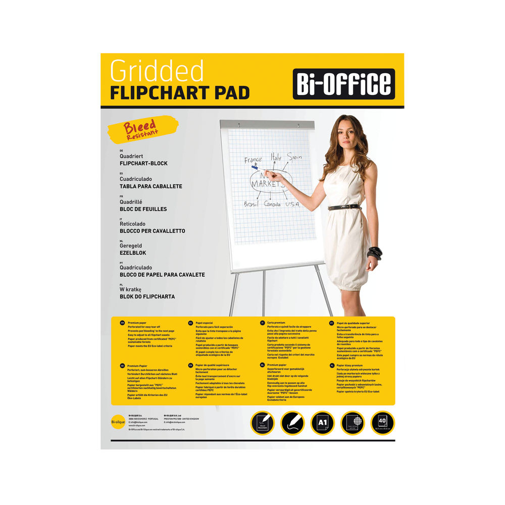 Bi-Office Gridded A1 Flipchart Pad 40 Sheet (Pack of 5) FL012301