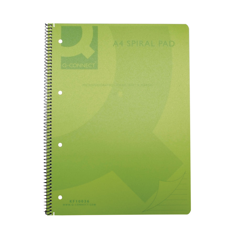 Q-Connect Spiral Bound Polypropylene Notebook 160 Pages A4 Green (Pack of 5) KF10036