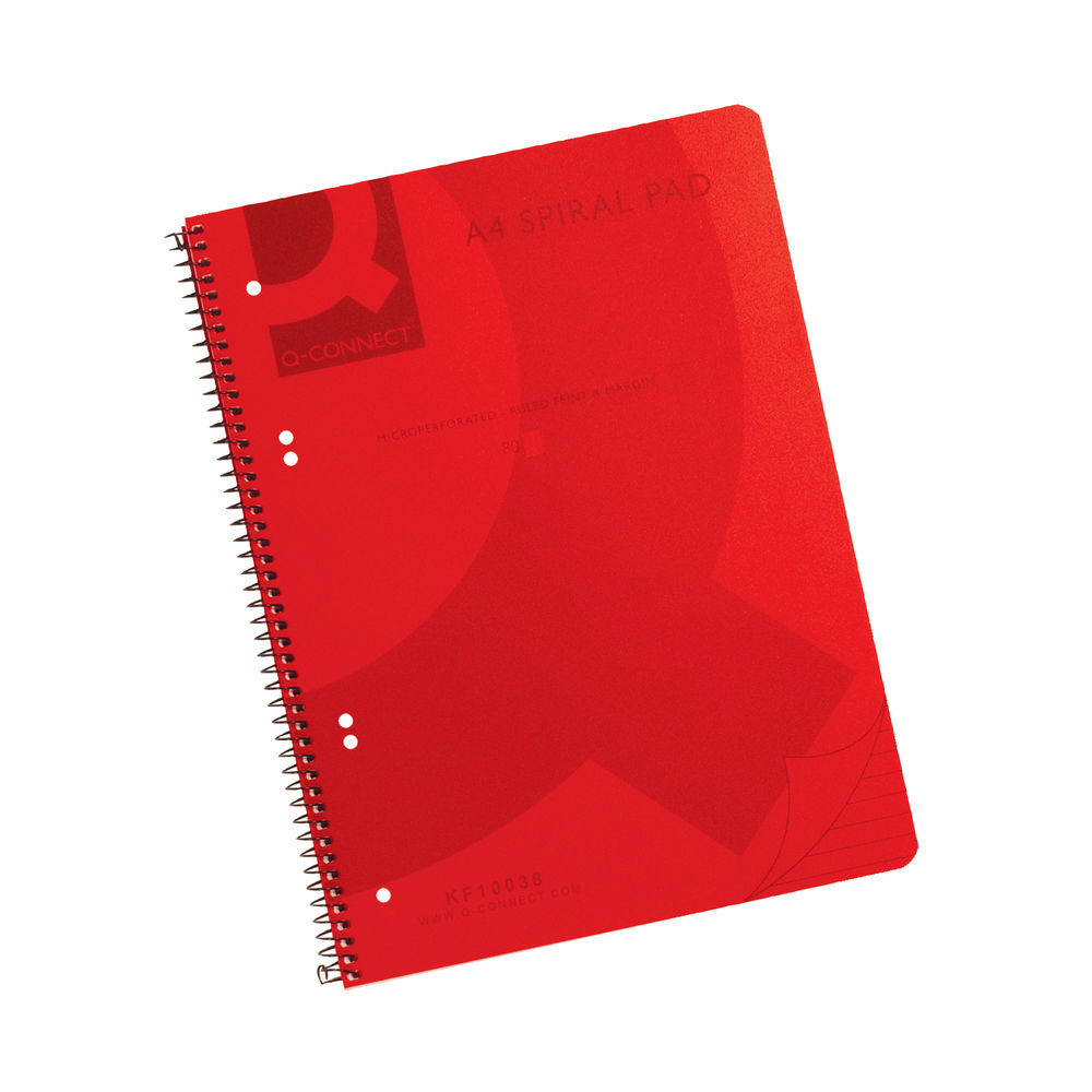 Q-Connect Spiral Bound Polypropylene Notebook 160 Pages A4 Red (Pack of 5) KF10038