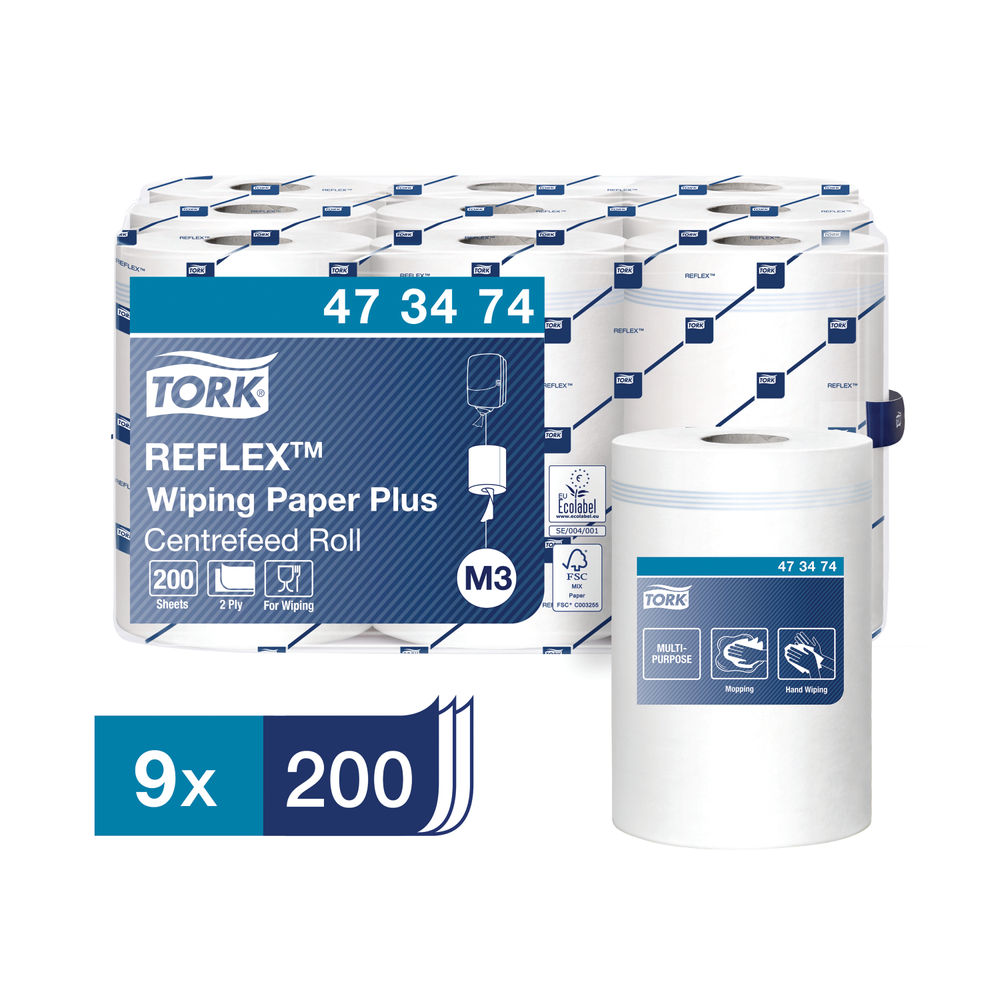 Tork Reflex M3 2-Ply Wiping Paper Plus Rolls (Pack of 9)