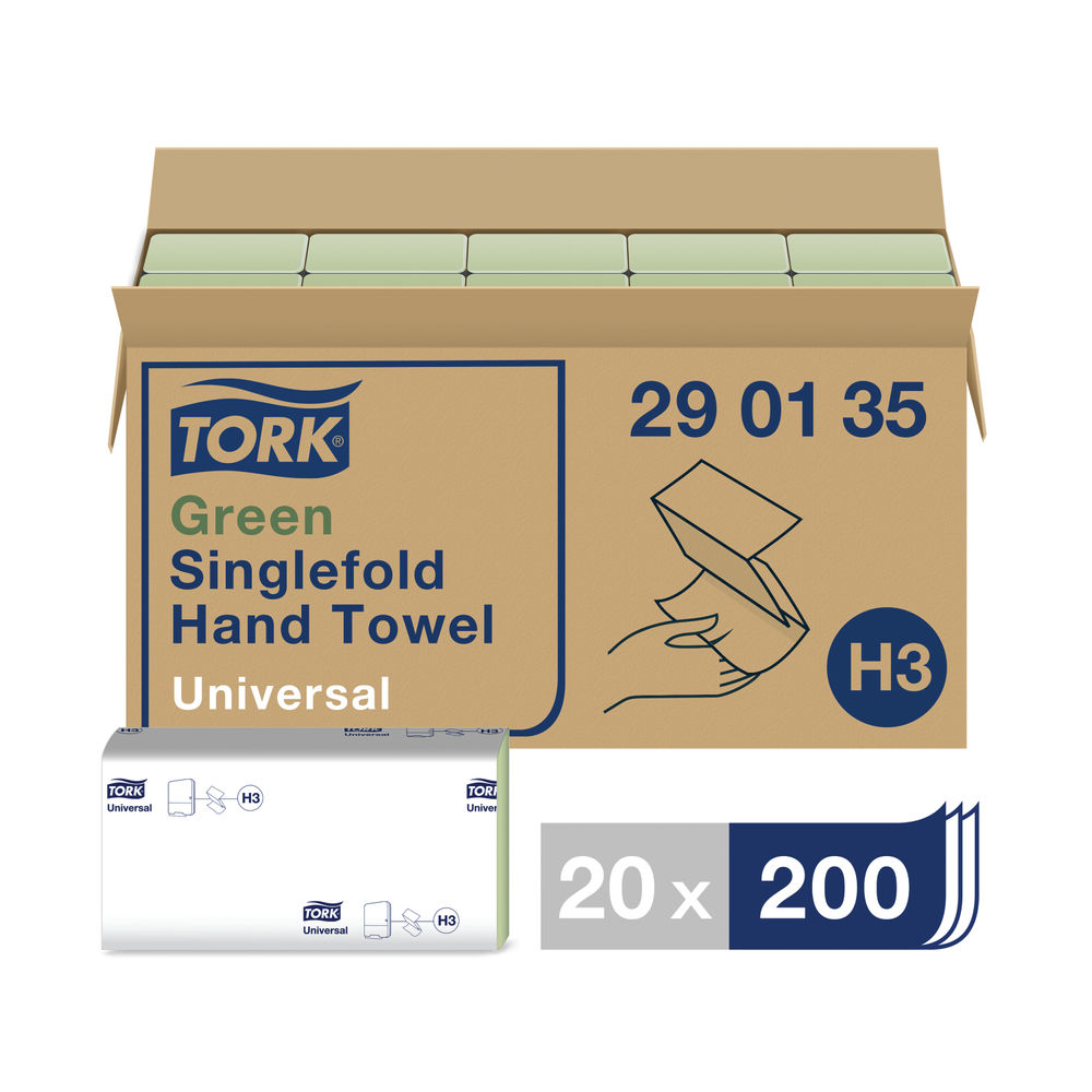 Tork H3 Green 1-Ply Singlefold Hand Towels (Pack of 20)