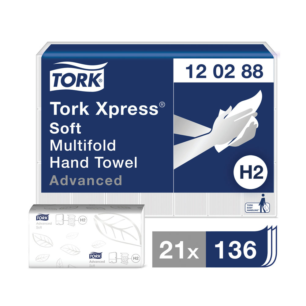 Tork Xpress H2 White 2-Ply Multifold Hand Towels (Pack of 21)