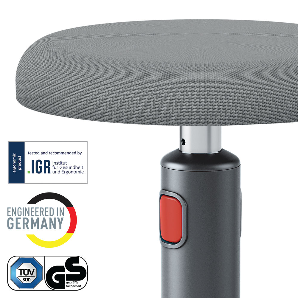 Leitz Ergo Cosy Active Sit Stand Stool 370x370x690mm Velvet Grey