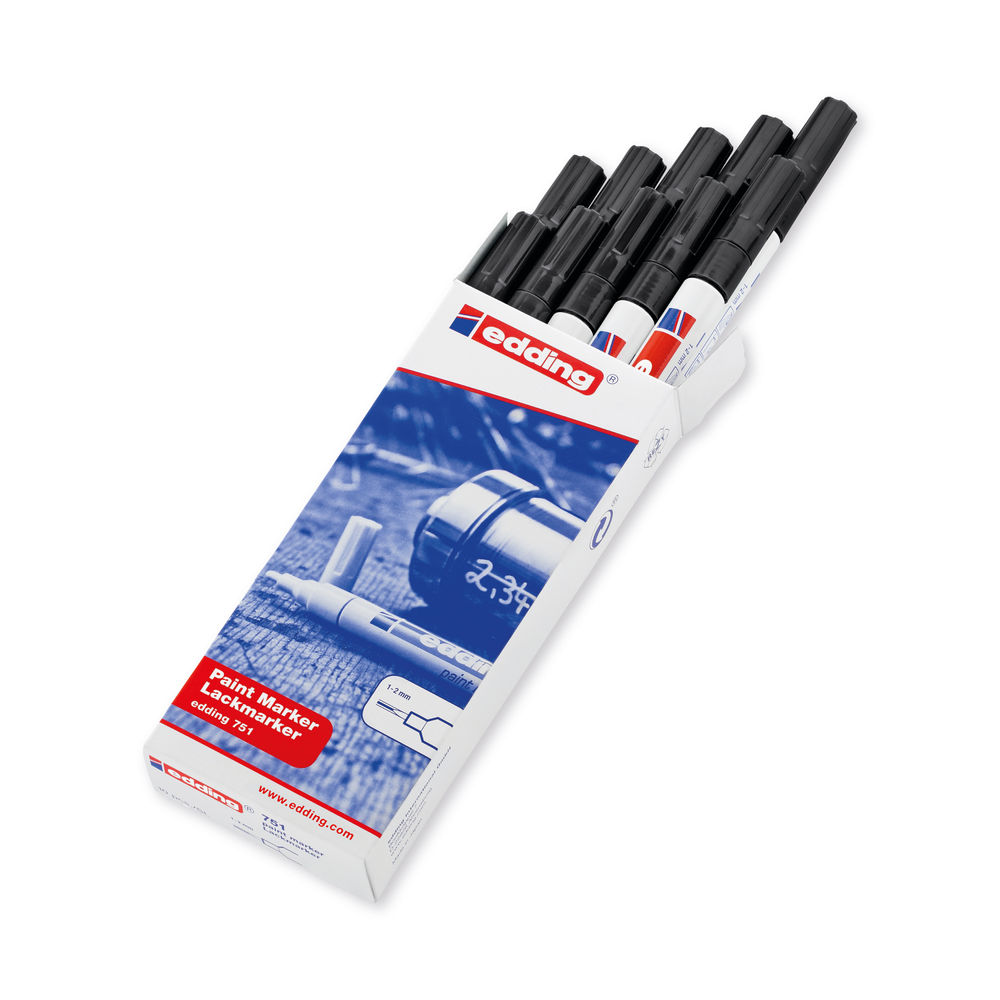 Edding 751 Bullet Tip Paint Marker Fine Black (Pack of 10) 4-751001