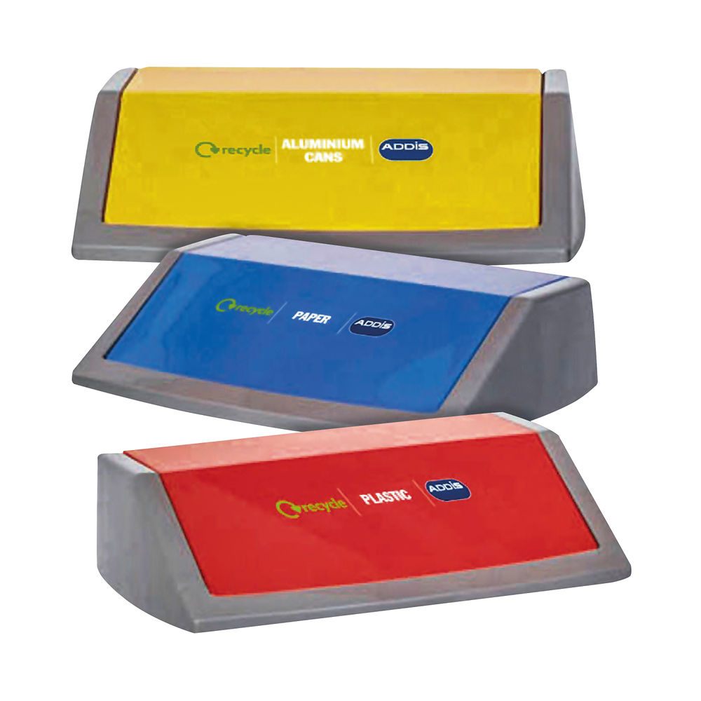 Addis Red/Yellow/Blue Recycling Bin Kit Lids Metallic (Pack of 3) 505575