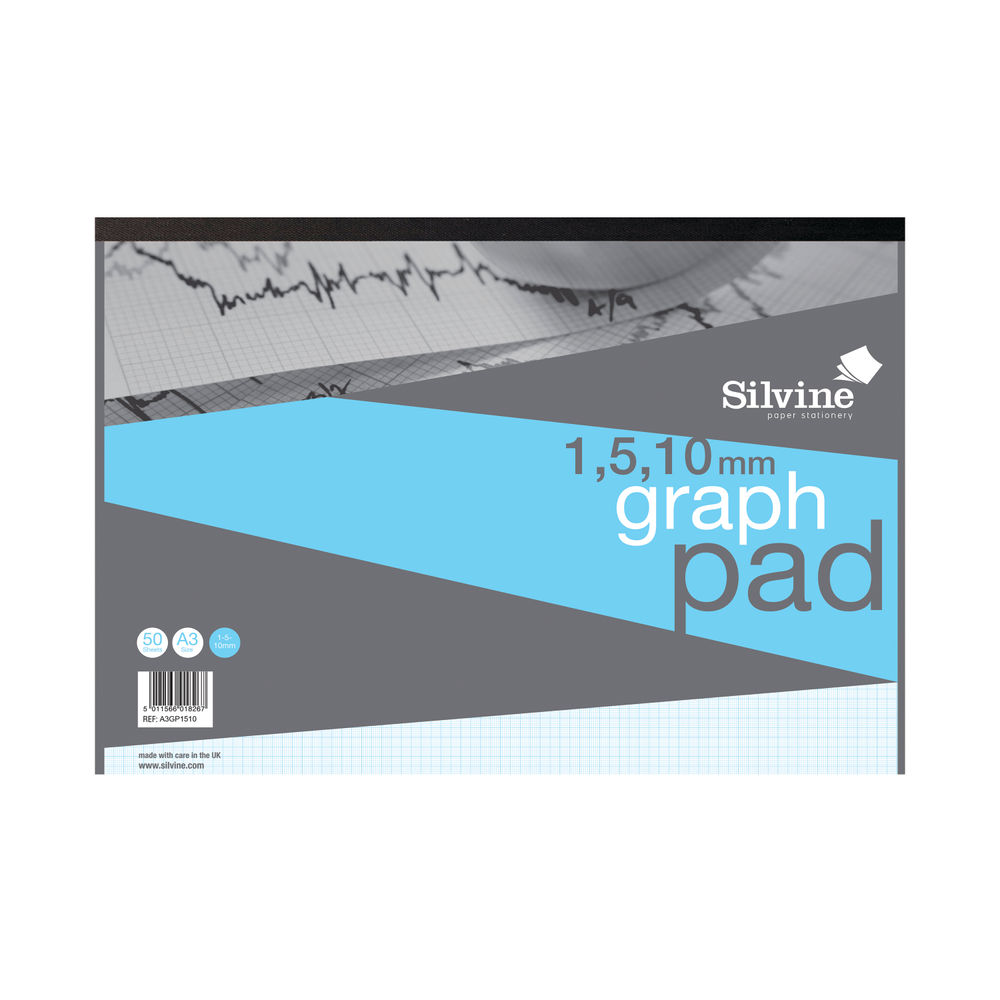 A3 Graph Paper 1/10 0.1 Inch 0Squared, 60 Page Jotter Pad, Grey