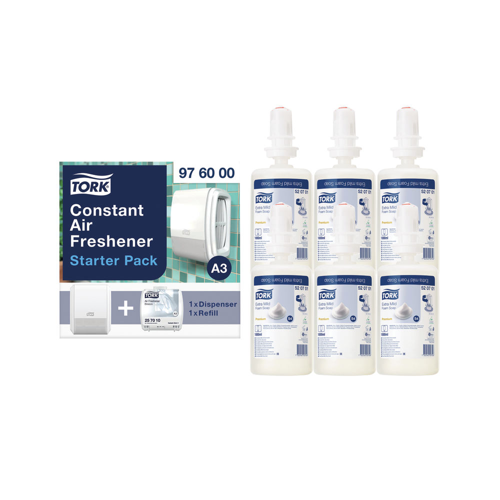 Tork Extra Mild Foam Hand Soap Refill S4 1L (Pack of 6) + FREE Air Freshener Pack