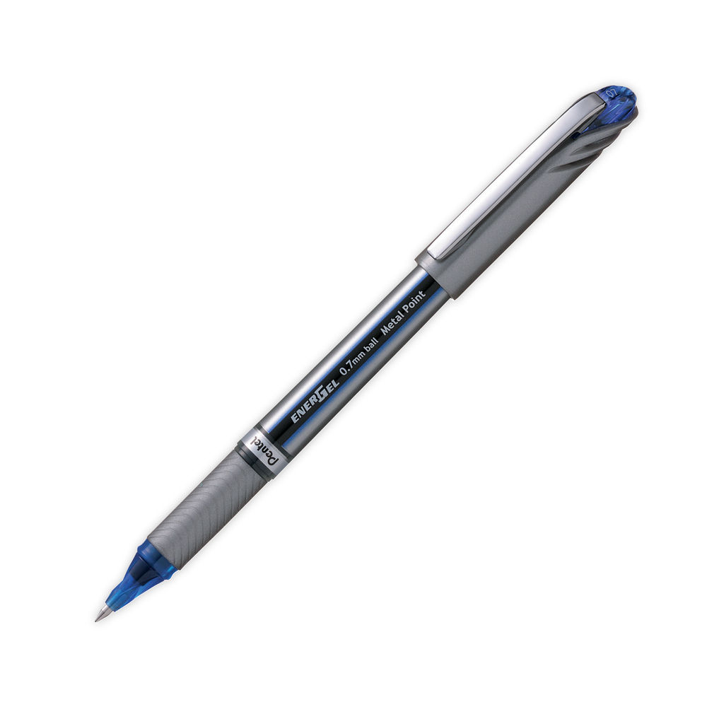 Pentel EnerGel Plus Metal Tip Rollerball Pen 0.7mm Blue (Pack of 12)