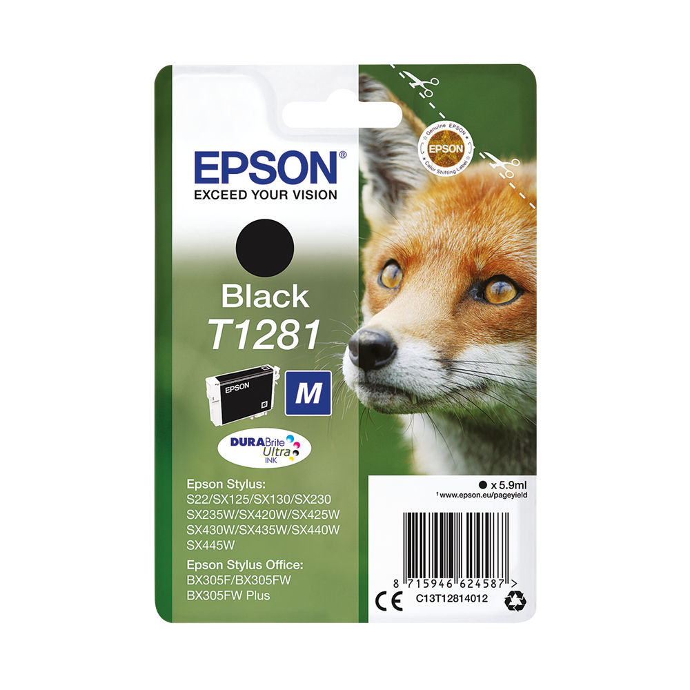 Epson T1281 Ink Cartridge DURABrite Ultra Fox Black C13T12814012