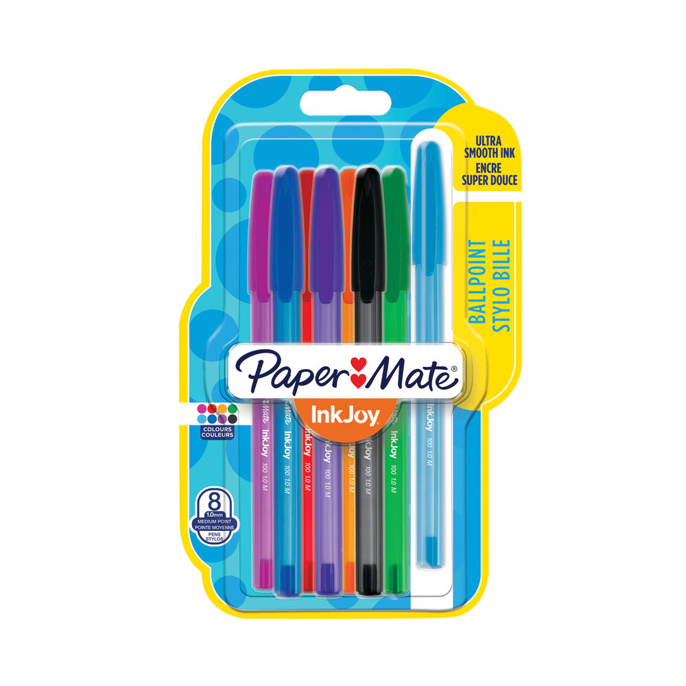 PaperMate Inkjoy 100 Stick Ballpoint Pen Assorted (Pack of 8) 1927074